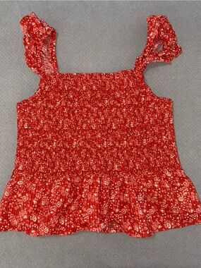 Madewell Red Floral Smocked Peplum Tank Top